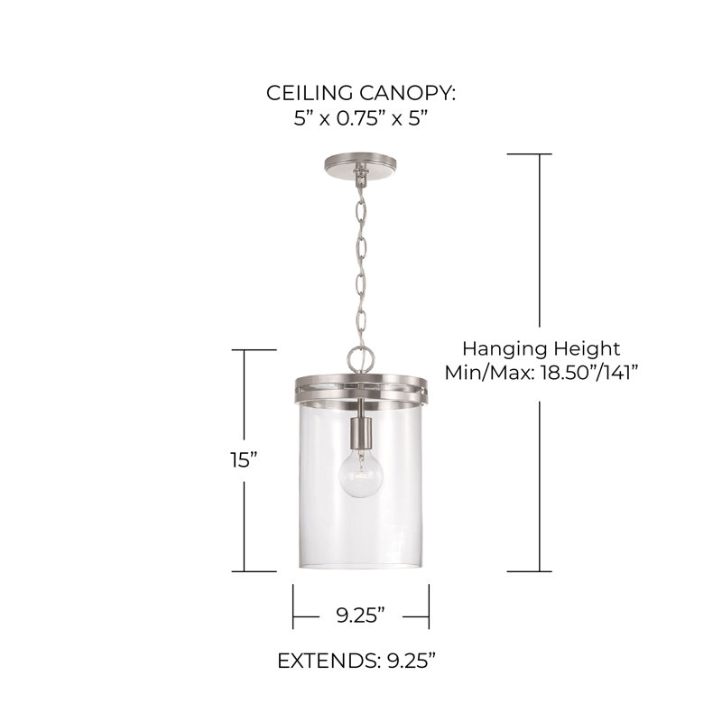 Luminaire suspendu cylindrique à 1 lumière Hippe, Brossé / nickel satiné