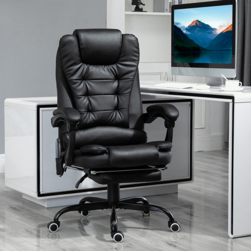 7-Point Vibrating Massage Office Chair, High Back Executive Recliner With Lumbar Support, Footrest, Reclining Back, Adjustable Height, Black