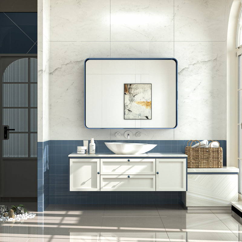 Miroir d'appoint Tyro, 30 po x 40 po, Bleu, Rectangulaire