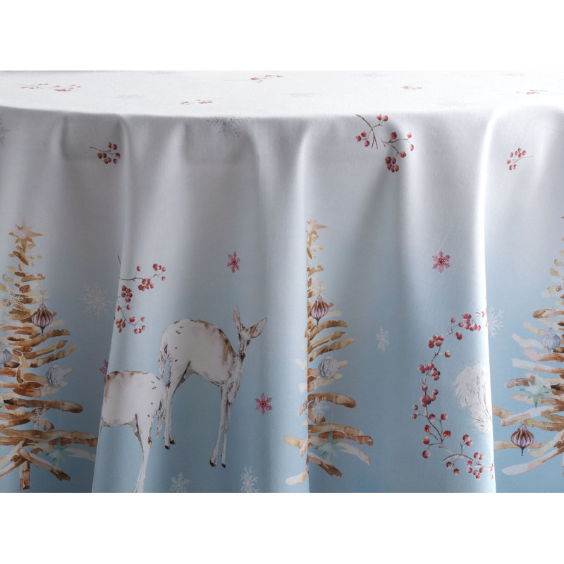 100% Cotton Round Christmas Tablecloth, 63" x 63"