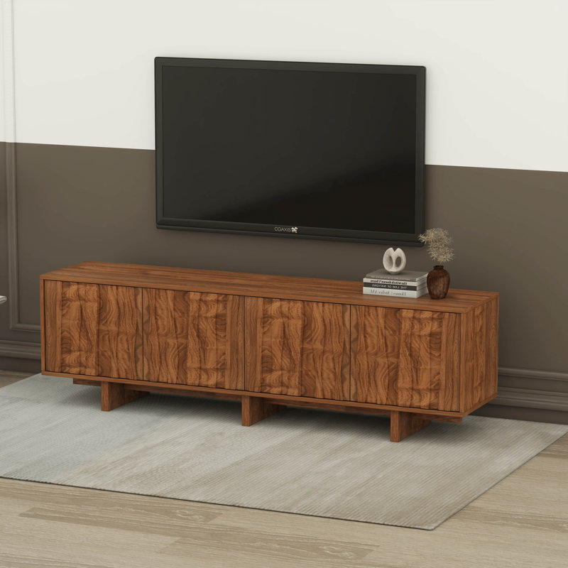 Meuble télé à grain rétro avec porte ondulée, Noyer