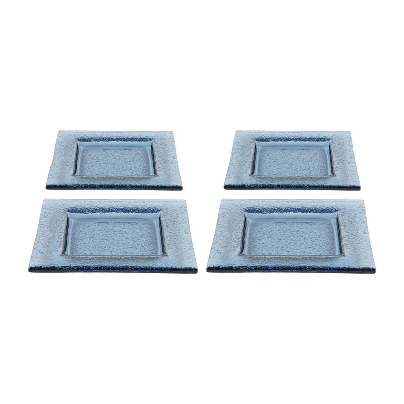 Ensemble de 4 assiettes carrées en verre transparent 6 po x 6 po, Bleu