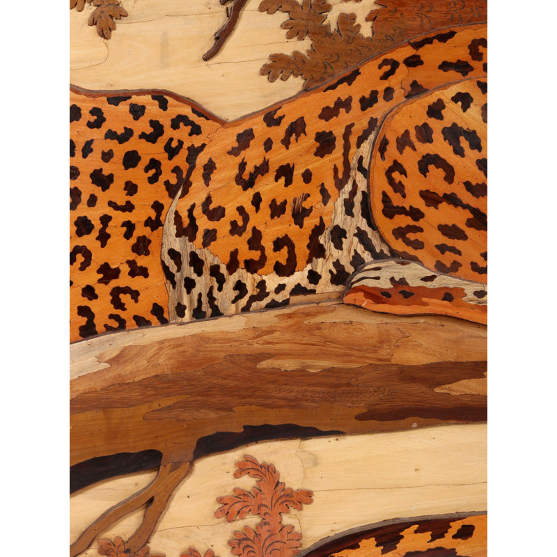 Handcrafted 60-Inch "Jungle Majesty" Leopard 3D Mysore Wood Inlay Wall Art
