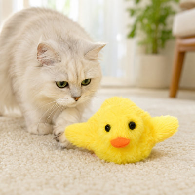 Flapping Duck Cat Toy – Interactive Plush Kicker with Realistic Quacking Sound, Touch-Activated, USB Rechargeable, for Indoor Cats (Yellow, 5.9 Inch)
