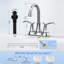 Robinet de salle de bain chromé avec bonde escamotable et tuyaux d'alimentation Robinet de meuble-lavabo central à 4 poignées et pivotant à arche haute 360 degrés à 2 poignées-118610650