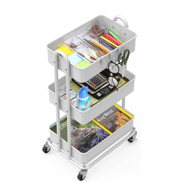 White Heavy Duty 3-Tier Metal Rolling Utility Cart