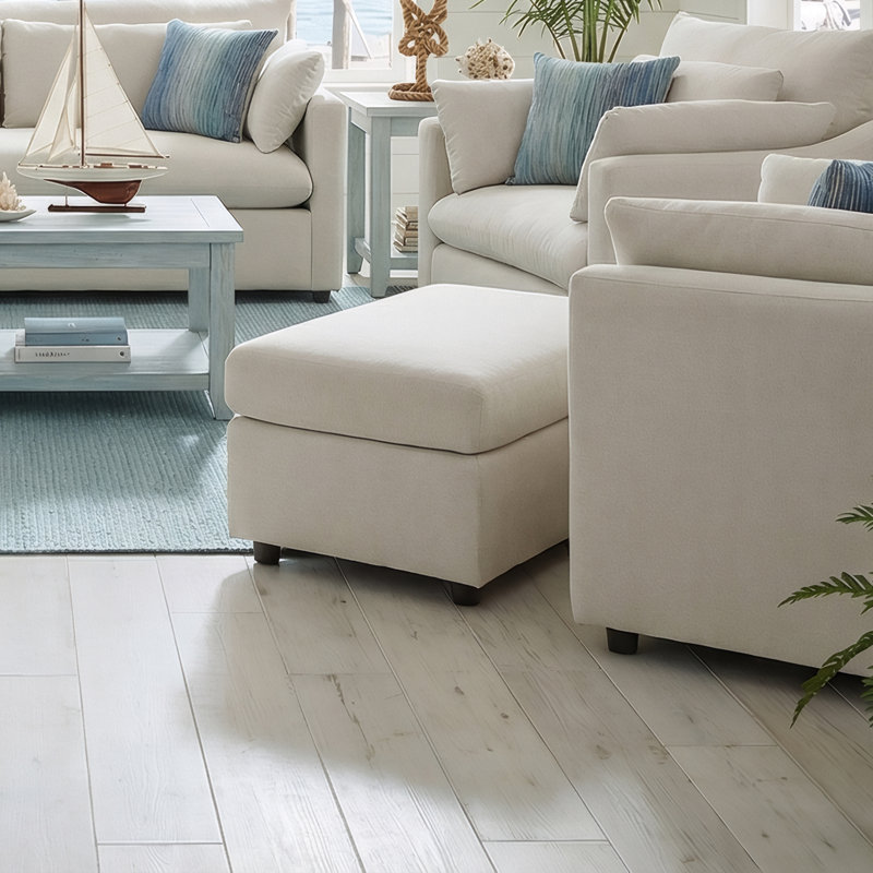 41" Upholstered Rectangular Ottoman - Marina Fog, Polyester - Marina Fog