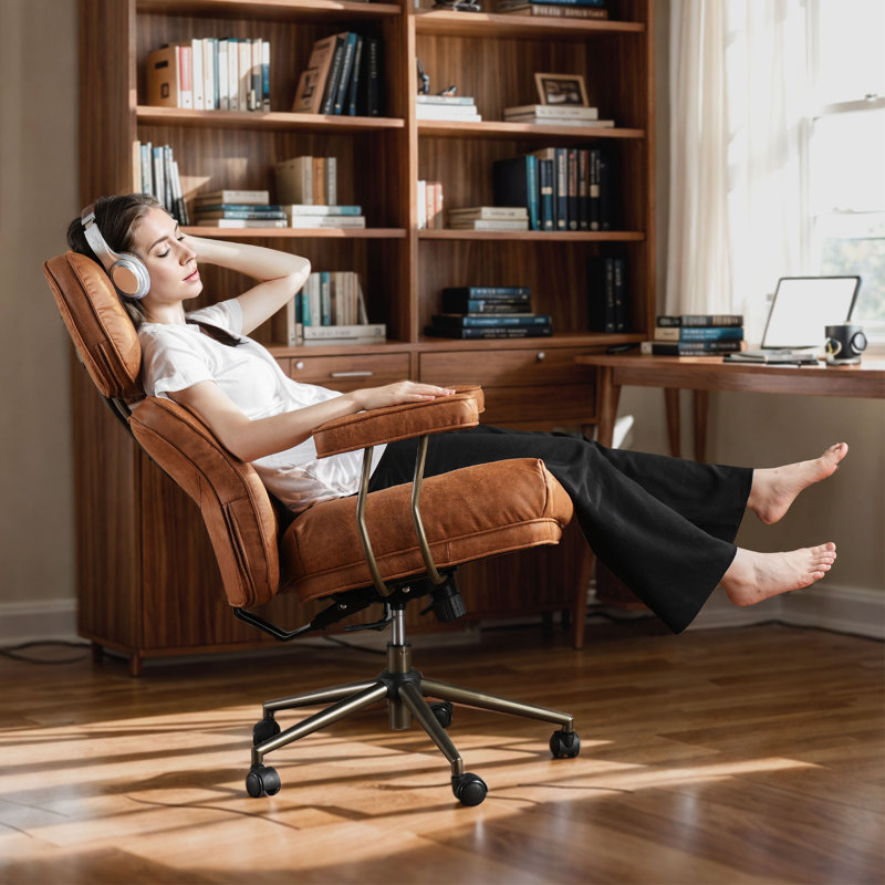 Ensemble de 2 chaises de bureau - Grand et grand fauteuil ergonomique de bureau et de coiffeuse avec dossier incurvé, coussin à ressorts, similicuir ou suède, fonction berçante et verrouillable, assemblage facile