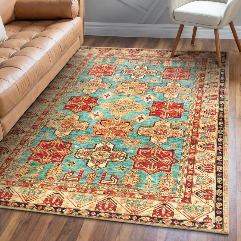 Tapis oriental turquoise repose-pieds, Rectangle 5 pi x 7 pi
