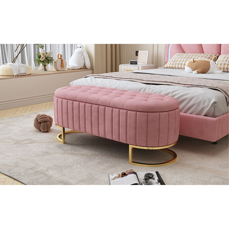 Repose-pieds avec rangement et capitonnage Lashekia, Rose