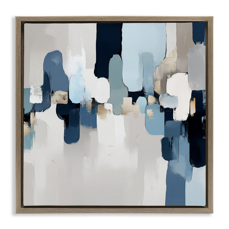 Cadre flottant abstrait bleu doux, par Annabelle Hall, Cadre flottant orme Montalcino, H 18 po x l 18 po