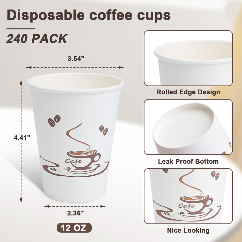 Coffee Cups 12 Oz 240 Pack, Disposable Paper Cups For Hot Or Cold Drinks, Insulated Leakproof Cup For Cafe, Office, Hotel And Home