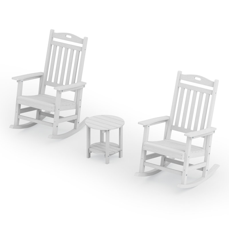 Rocking Outdoor Adirondack Chair With Table, White