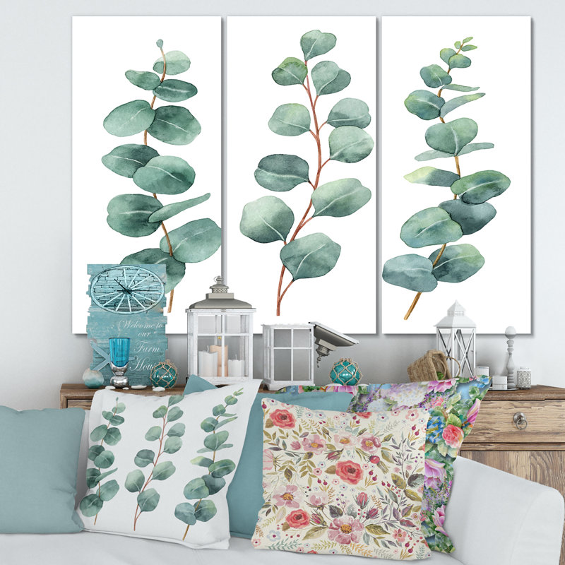 Jeunes feuilles d'eucalyptus et branches I - impression 3 pièces