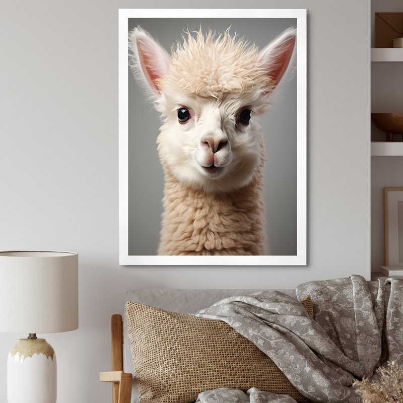 Blanc alpaga majestueux - art mural Alpaca, Cadre simple blanc, H 32 po x l 24 po x P 1 po