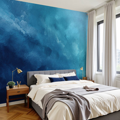 Peel and Stick Wallpaper 96" x 69" Modern Self Adhesive Wall Mural for Bedroom Abstract Navy Blue Watercolor Painting Grunge Texture
