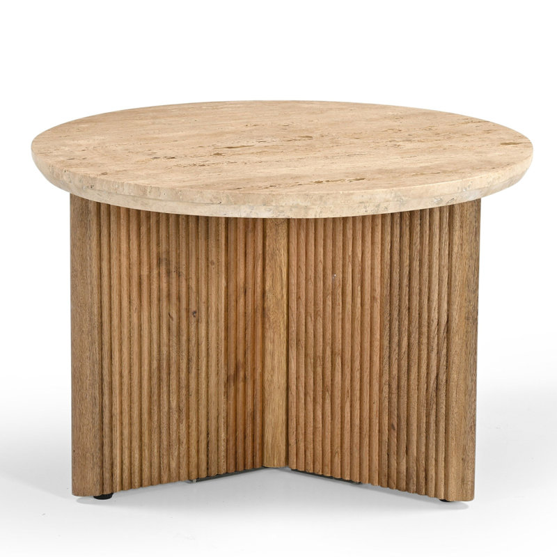 Pawnee - Table de bout ronde en marbre de travertin moderne