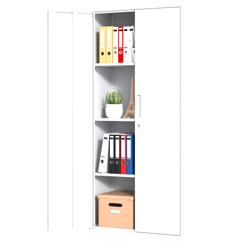 71"H Metal Garage Storage Cabinet, White Tool Steel Locking Cabinet with Doors and 3 Adjustable Shelves, White