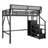 Full Size Metal Loft Bed with Stairs, Storage Shelves & Wardrobe, High Loft Bed for Kids & Teens, Black-937507347