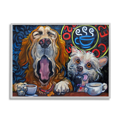 " Bold Modern Dogs Coffee Bar Yawning Teacups " by CR Townsend Painting Print