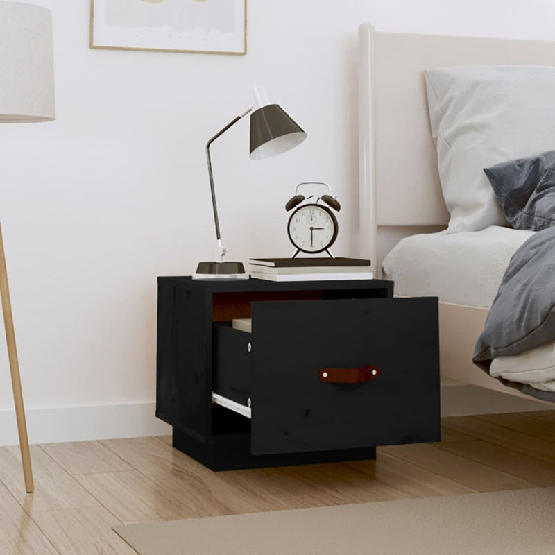 40cm W Solid Wood Bedside Table, Black, Individual