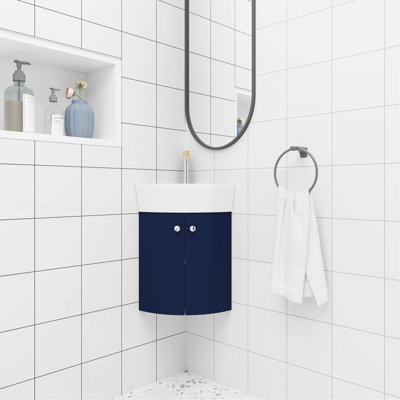 Ensemble de meuble-lavabo d'angle pour petite salle de bain, Ã  fixation murale, avec lavabo en cÃ©ramique
