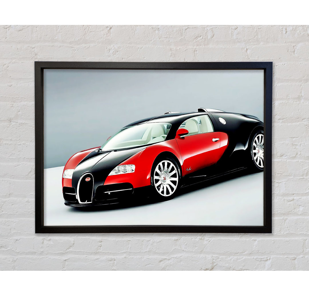 Bugatti Veyron Rot und Schwarz Seitenprofil - Einzelner Bilderrahmen Kunstdrucke auf Leinwand