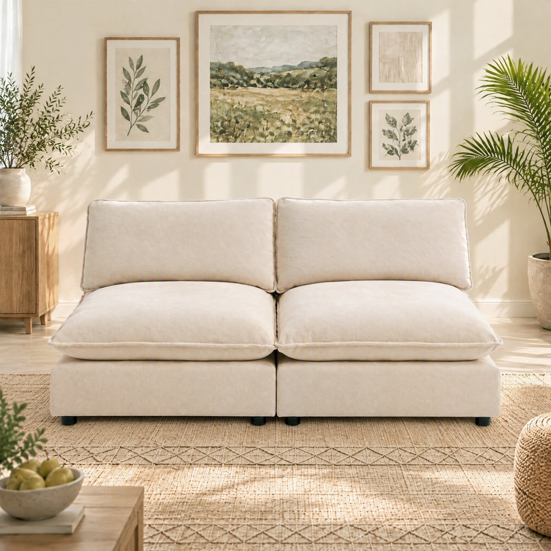 2 Piece 67'' Armless Modular Sofa, Beige