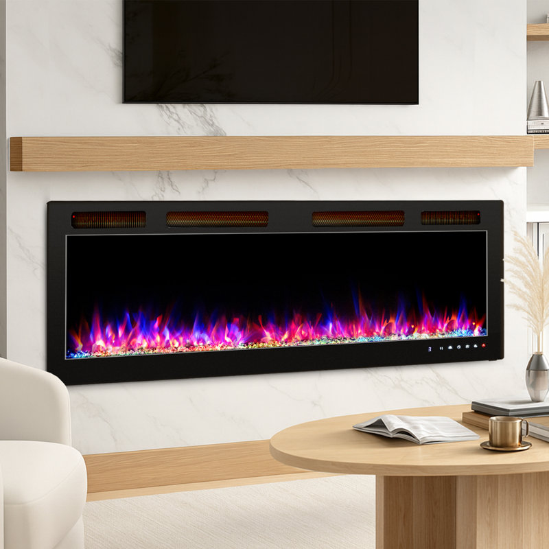 Foyer électrique mural avec 12 couleurs de flammes et fonction Wi-Fi en noir, H 18,5 po x l 60 po x P 4,1 po