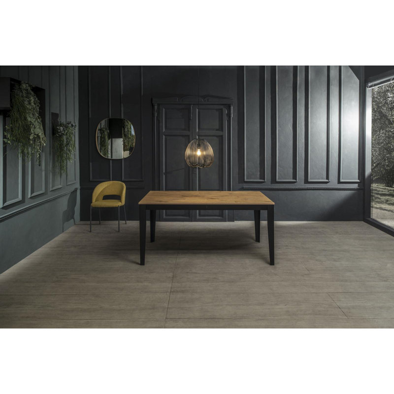 Nithilan Extendable Oak Metal Base Dining Table, Oak Wood, Black