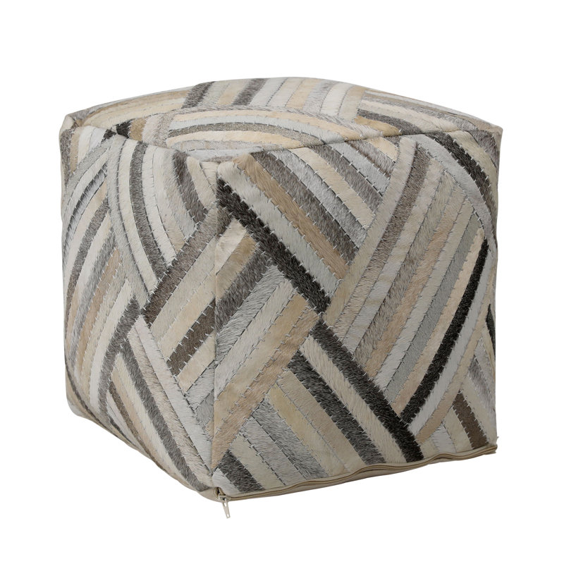 Edith Hide Upholstered Pouf, Grey