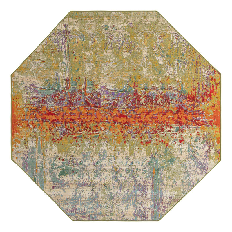 Trona Washable Abstract Indoor / Outdoor Rug, Octagon 7'11" x 7'11"