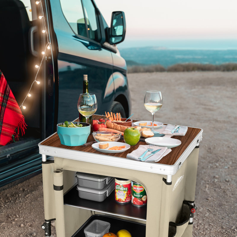 Table de camping pliante, Beige, Brun