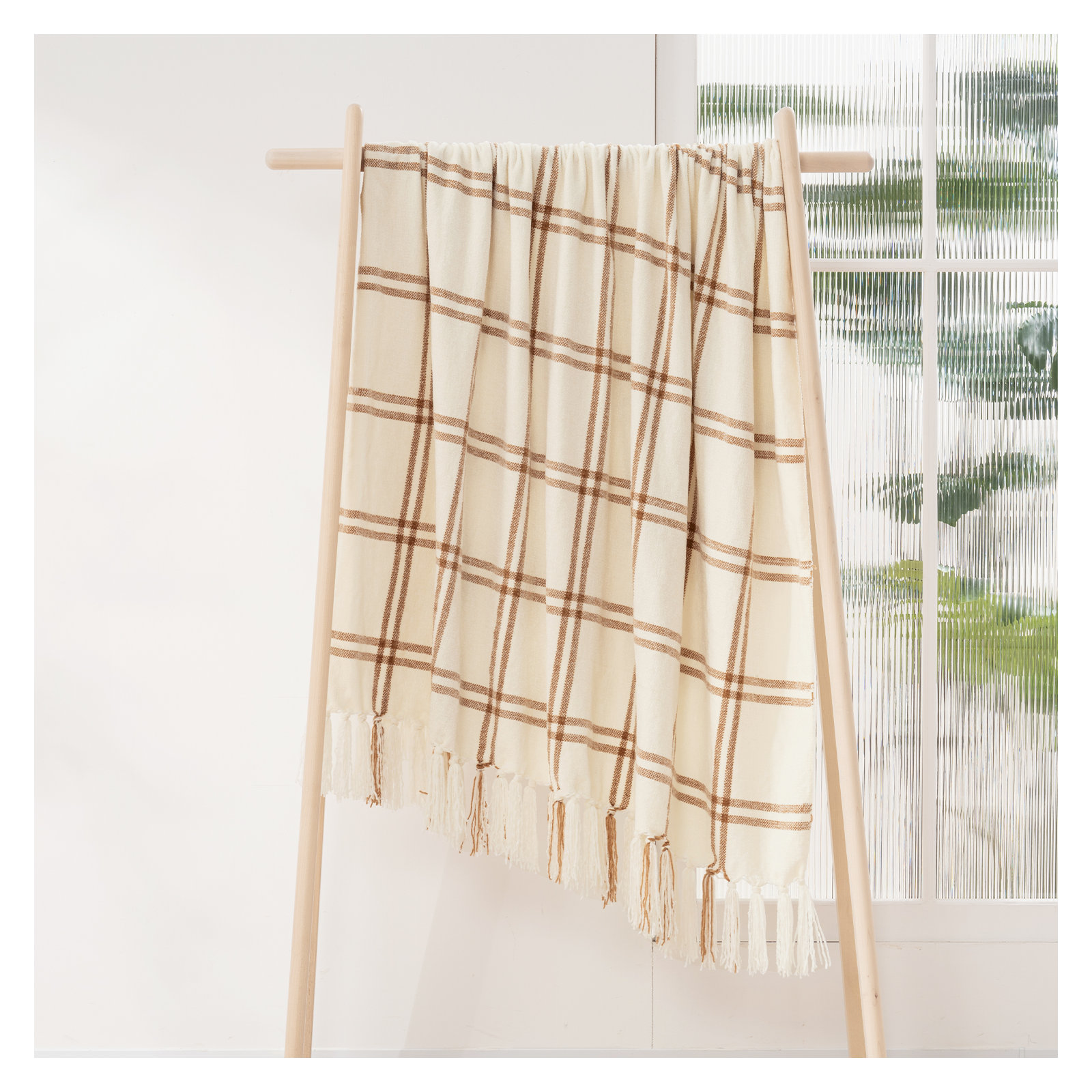 Soft Chenille Throw Blanket, 60" L x 50" W, Cream/Beige Plaid