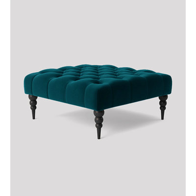 Alyana Square Ottoman Bench with Wooden Legs - Plush Velvet Chesterfield Upholstered Footstool