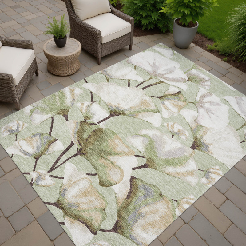 Machine Washable Indoor/Outdoor Raemoore ACN2405 Botanical Rug, Rectangle 9' x 12'