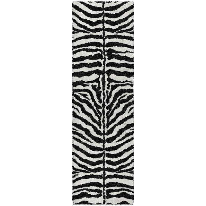 Premium Machine Washable Dream Shag Zebra Rug, 2'3" x 7'6" Runner, Pearl