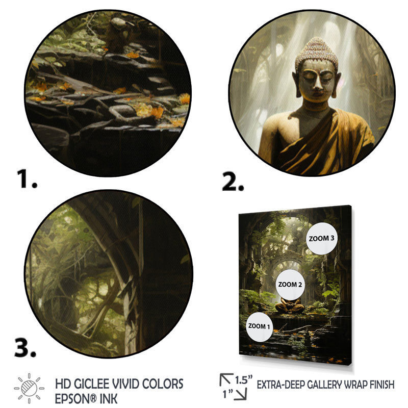 «Green Buddhist Art Buddhas Enlightenment» sur impression sur toile, L 24 po x H 32 po, Cadre flottant blanc