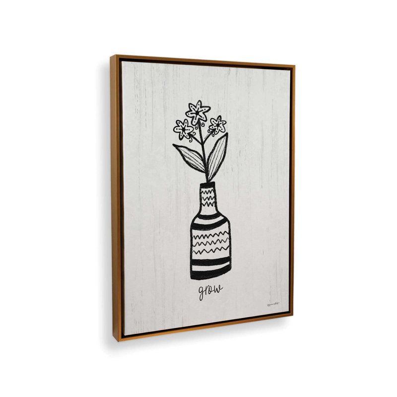 «Funky Flowers - Grow» par Annie Lapoint, reproduction d'art, L 30 x H 40, Toile avec cadre, Doré