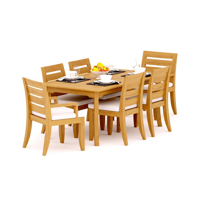 6 Seats 7 Pcs Grade-A Teak Wood Dining Set: 71" Rectangle Table And 6 Atnas  Chairs (2 Arm & 4 Armless Chairs) #11AT1602, 6