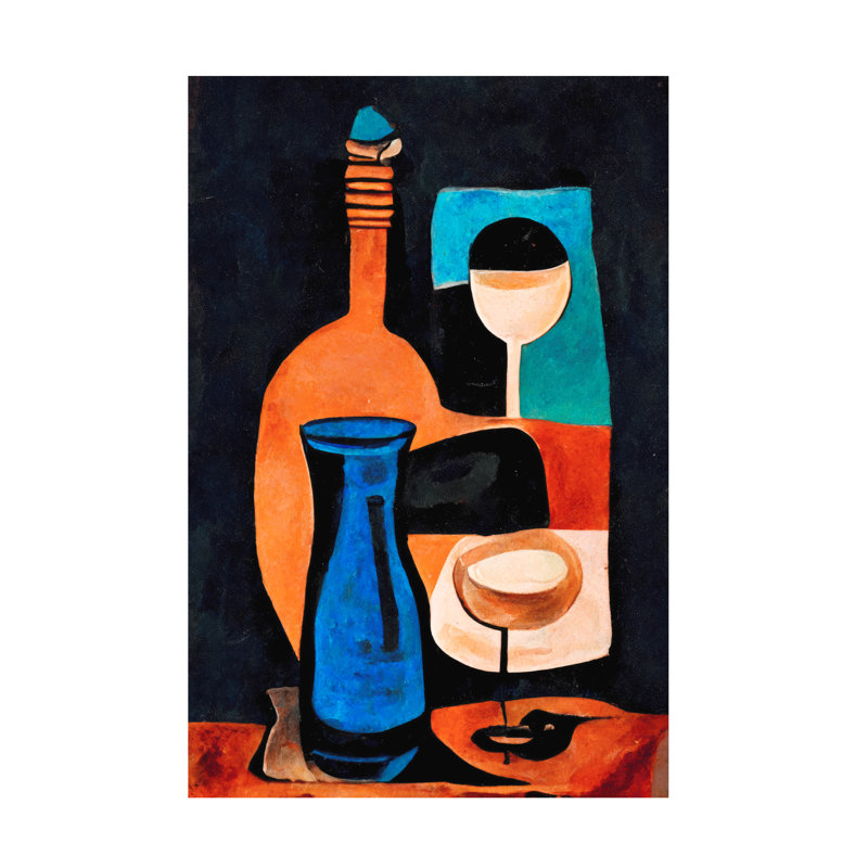 Art sur toile, "Nature morte avec vin", H 12 po x l 19 po