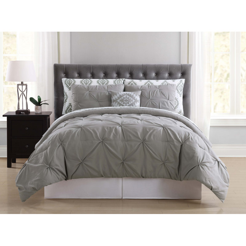 Ensemble d'édredon moderne et contemporain en microfibre Pueblo, Gris, Édredon double et 5 pièces supplémentaires