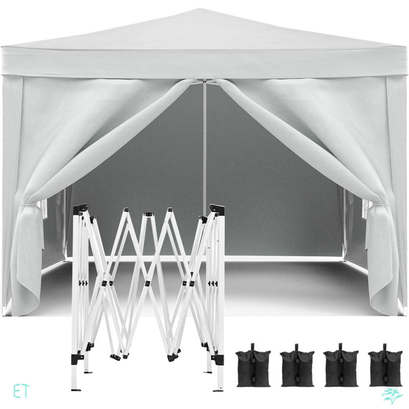 10'X10' Folding Canopy With 4 Removable Sidewalls Outdoor Event Shelter UPF 50+ Gazebo Portable Tents For Parties Beach Camping Wedding EZ Pop Up Canopy 4Pcs Weight Bag + Carry Bag