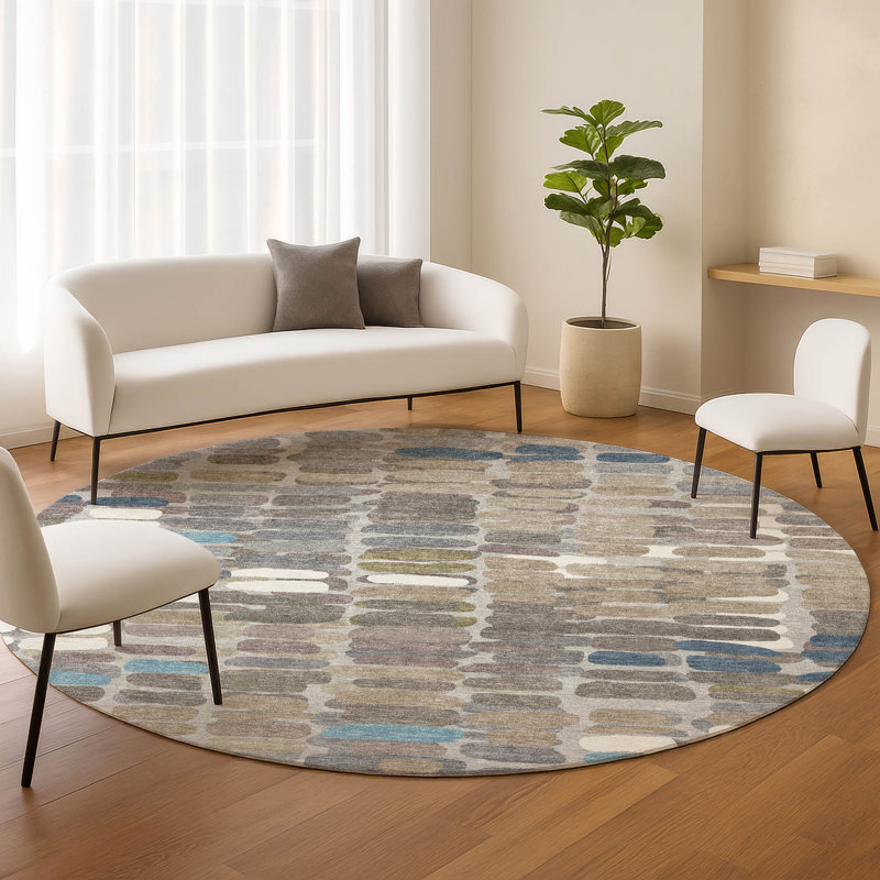 Machine Washable Indoor/Outdoor Molewski ACN2349 Abstract Rug, Round 8'