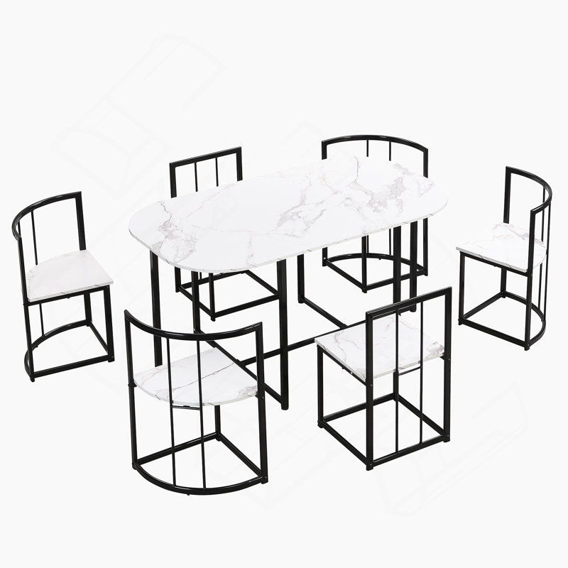 Ensemble de table de salle à manger 7 pièces pour salle à manger, Noir / blanc, Noir