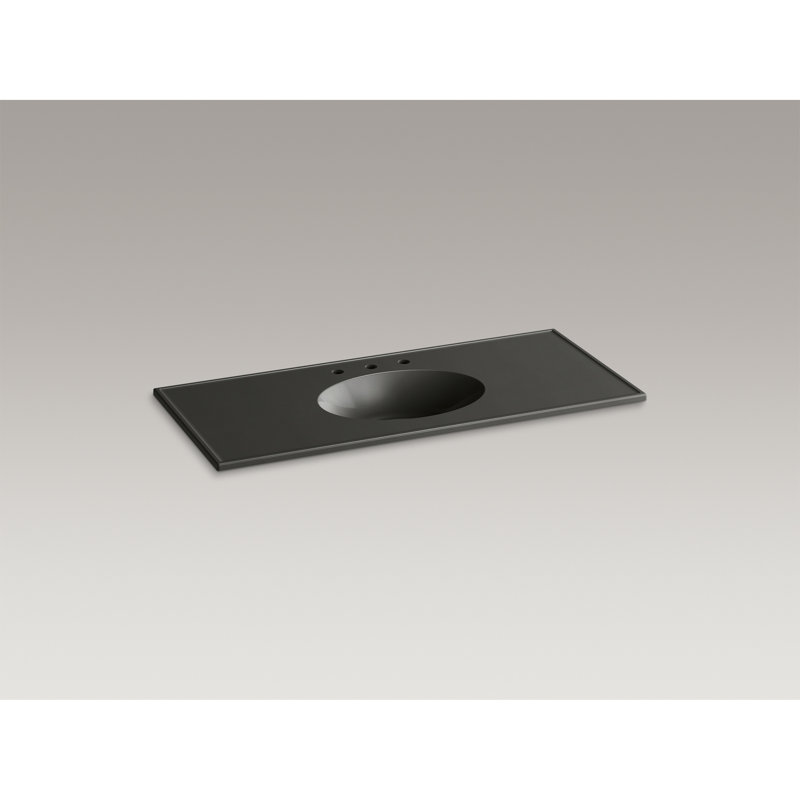 Céramique Impressions 49 po Lavabo de salle de bain rectangulaire avec comptoir 8 po Trous de robinet à centre, Gris tonnerre