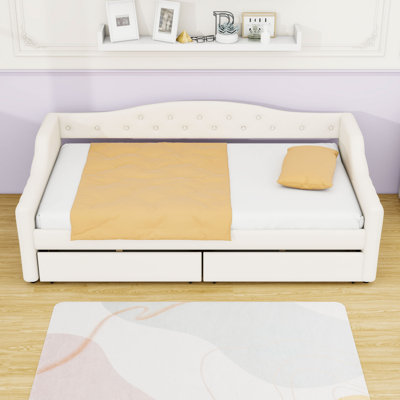 Twin XL Two Drawers Upholstered Daybed with LED Lights