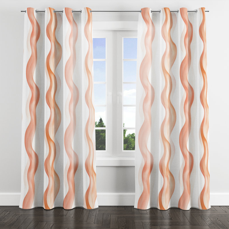 Modern Velvet Curtains - Abstract Orange And White Terra Lines Grommet Curtain - 1 Panel, 52" W x 84" L, Silver Grommets