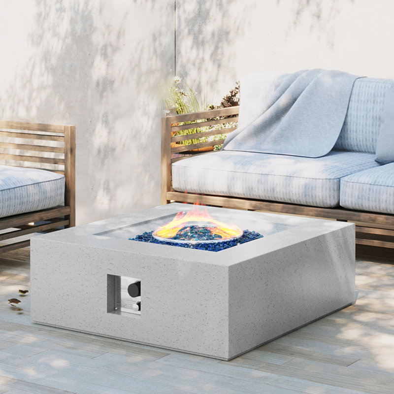 50,000 BTU Square/Rectangle Patio Concrete Propane Fire Pit Table in Off-White, 12.4" H x 35" W x 35" D