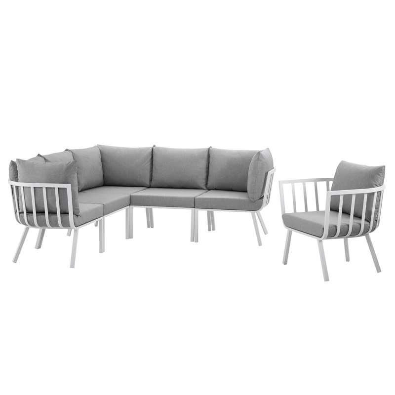 Ensemble de patio extérieur en aluminium 6 pièces Riverside par Modway, gris, Blanc